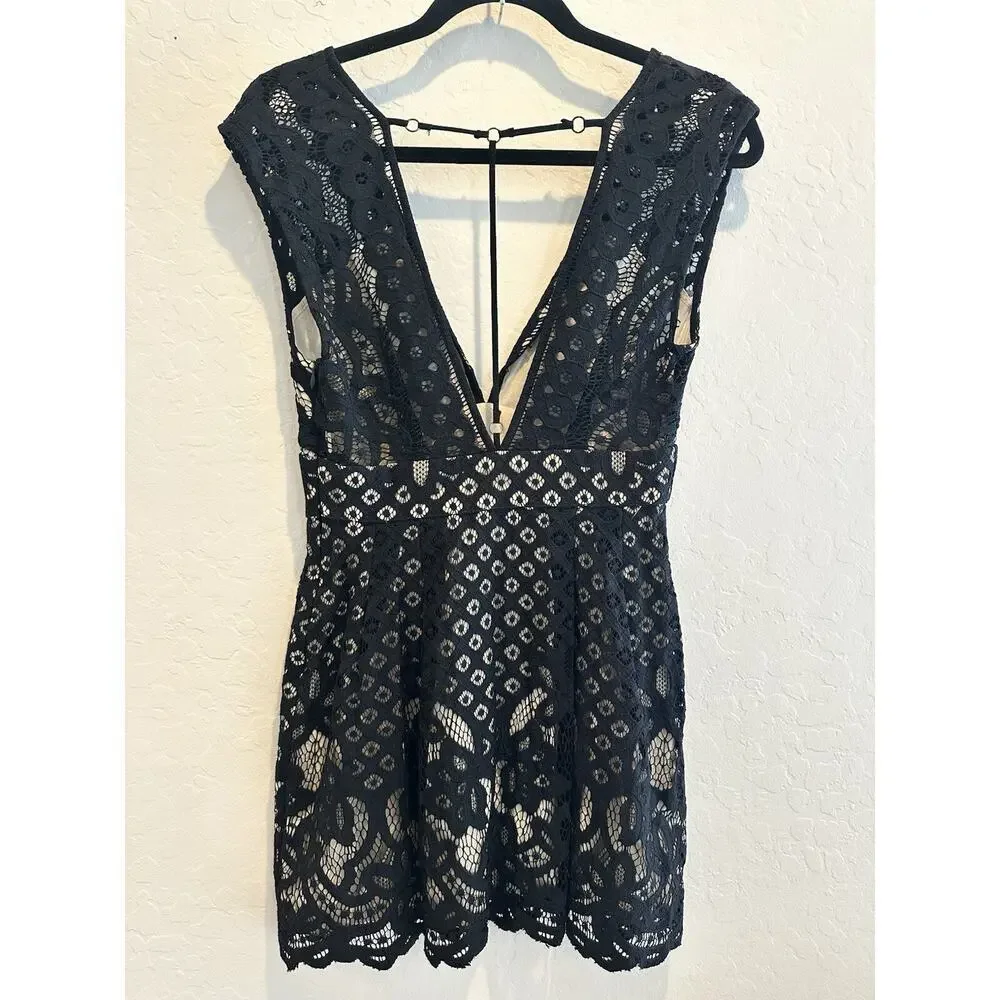 Free People One Million Lovers Black Lace Mini Dress Formal Party Wedding Sexy 4